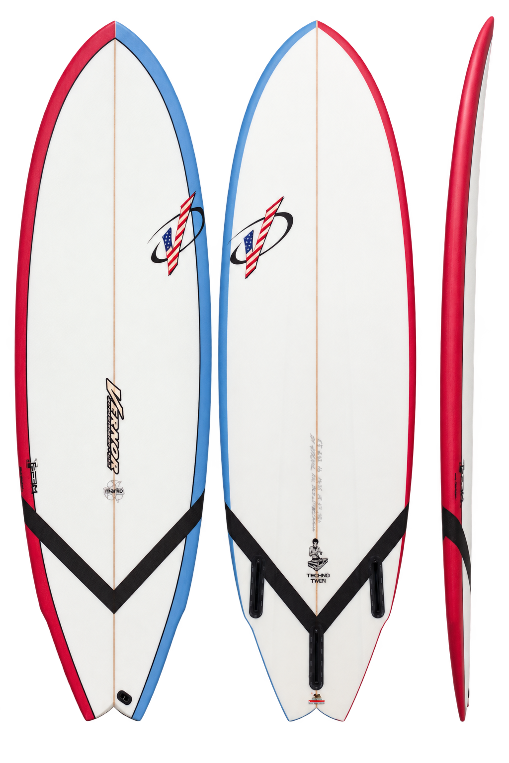 Techno Twin shortboard - custom shaped by Vernor Surfboards in Santa Cruz